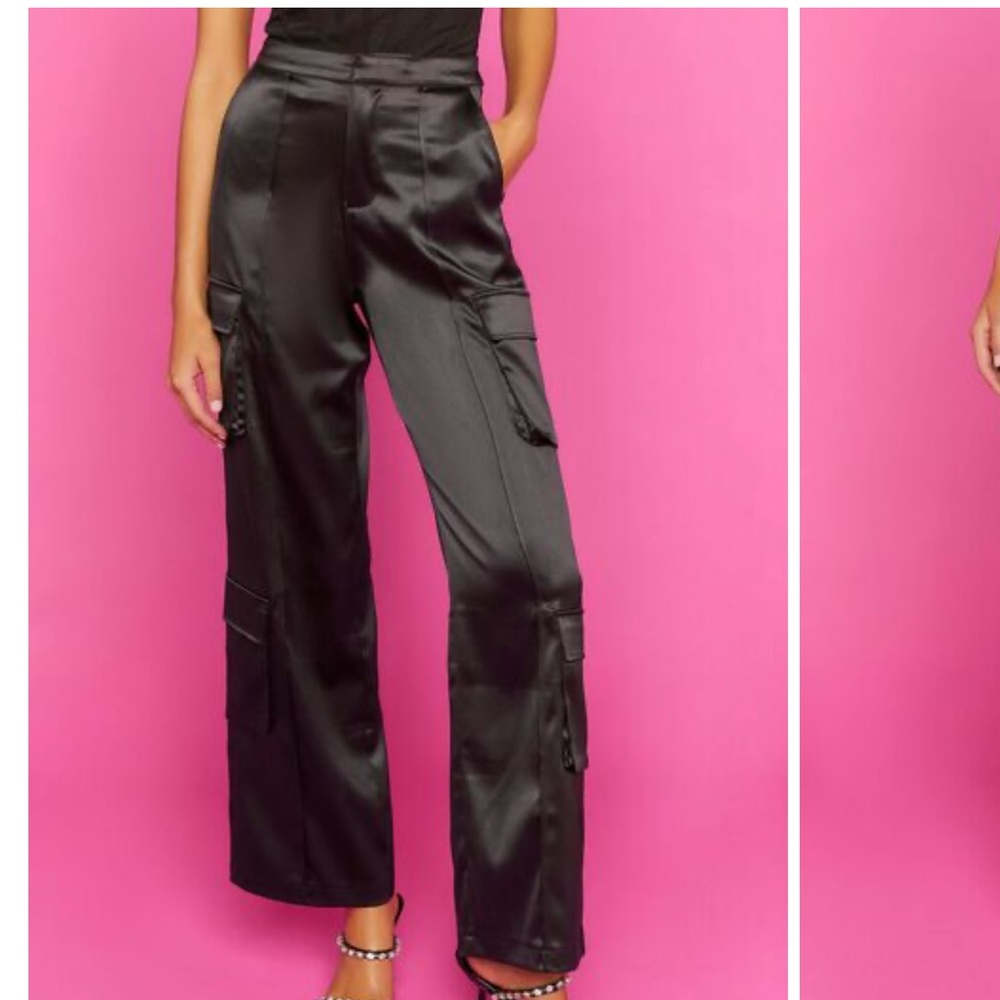 Satin Wide-Leg Cargo Pants